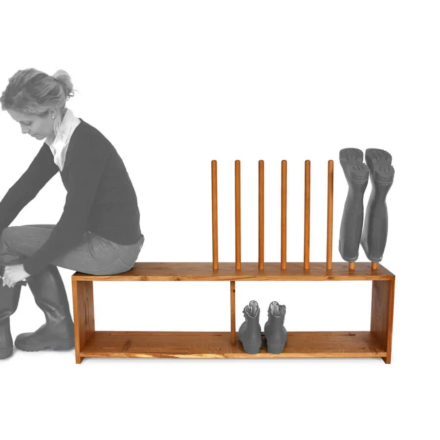 Oak Welly and Shoe Rack with Seat (4 pair)