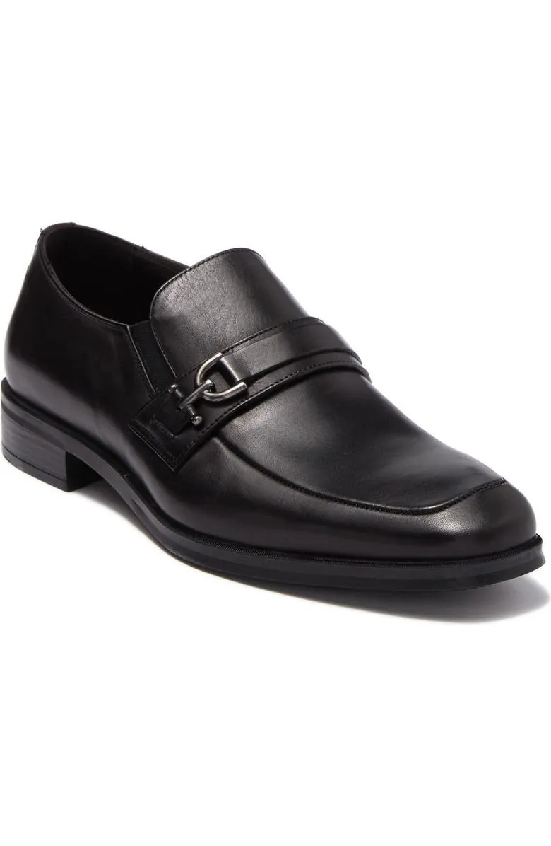 Obeeze Handmade Black Leather Buckle Style Loafers For Men