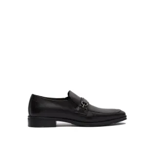 Obeeze Handmade Black Leather Buckle Style Loafers For Men