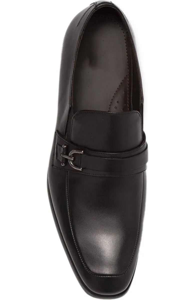 Obeeze Handmade Black Leather Buckle Style Loafers For Men