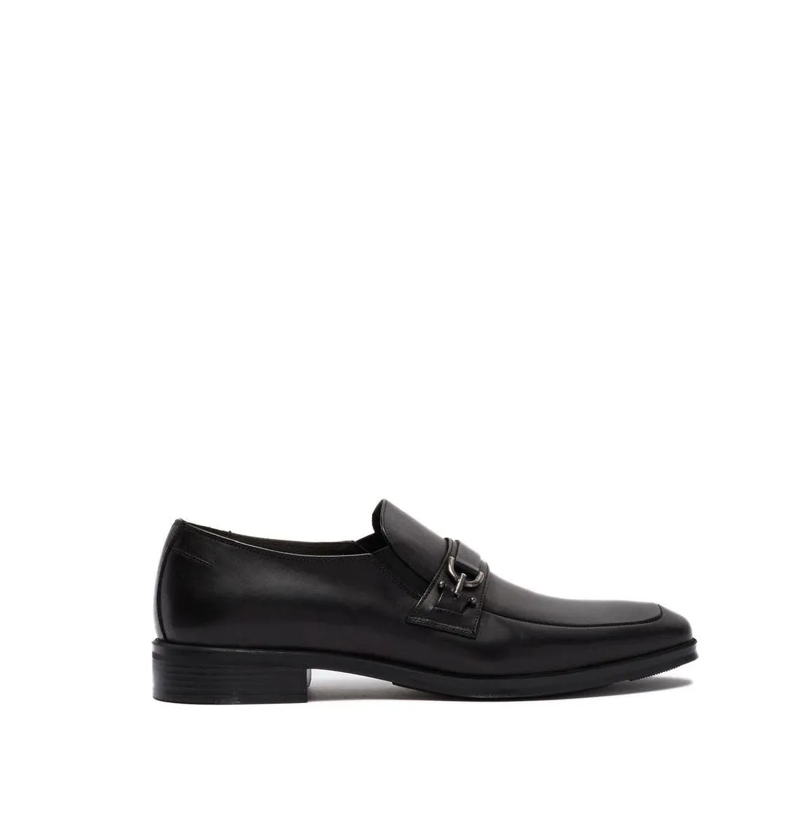 Obeeze Handmade Black Leather Buckle Style Loafers For Men