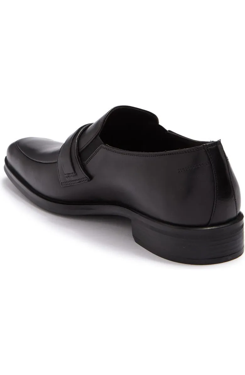 Obeeze Handmade Black Leather Buckle Style Loafers For Men