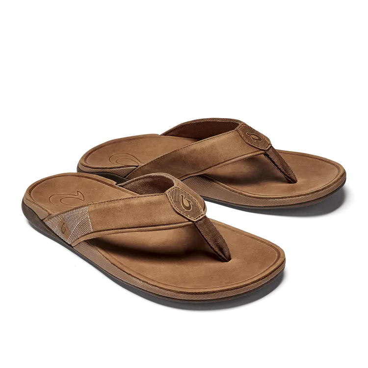 OluKai Mens Tuahine Waterproof Leather Sandals - Toffee