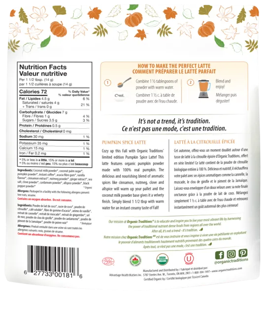 Organic Traditions Pumpkin Spice Latte - Limited Edition/Seasonal