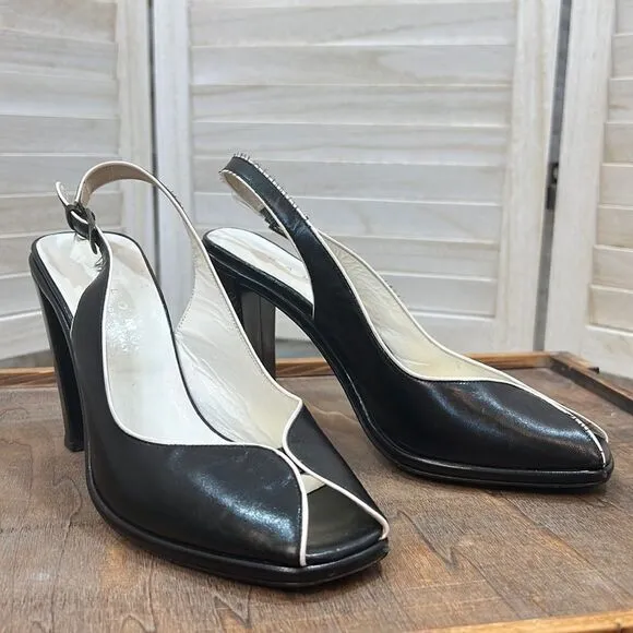 Paloma Black Peep Toe Sling-Back Heels Pumps 6