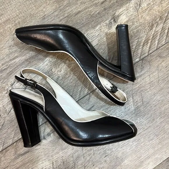 Paloma Black Peep Toe Sling-Back Heels Pumps 6
