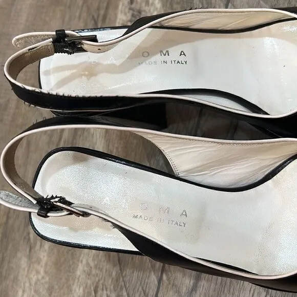 Paloma Black Peep Toe Sling-Back Heels Pumps 6