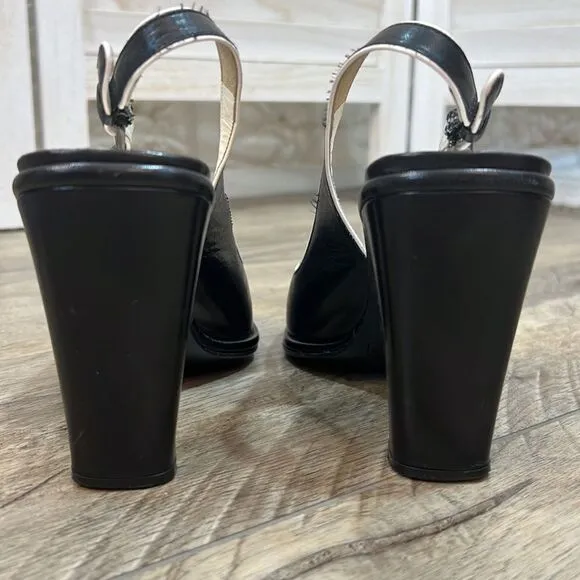 Paloma Black Peep Toe Sling-Back Heels Pumps 6