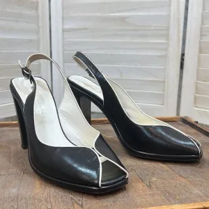 Paloma Black Peep Toe Sling-Back Heels Pumps 6