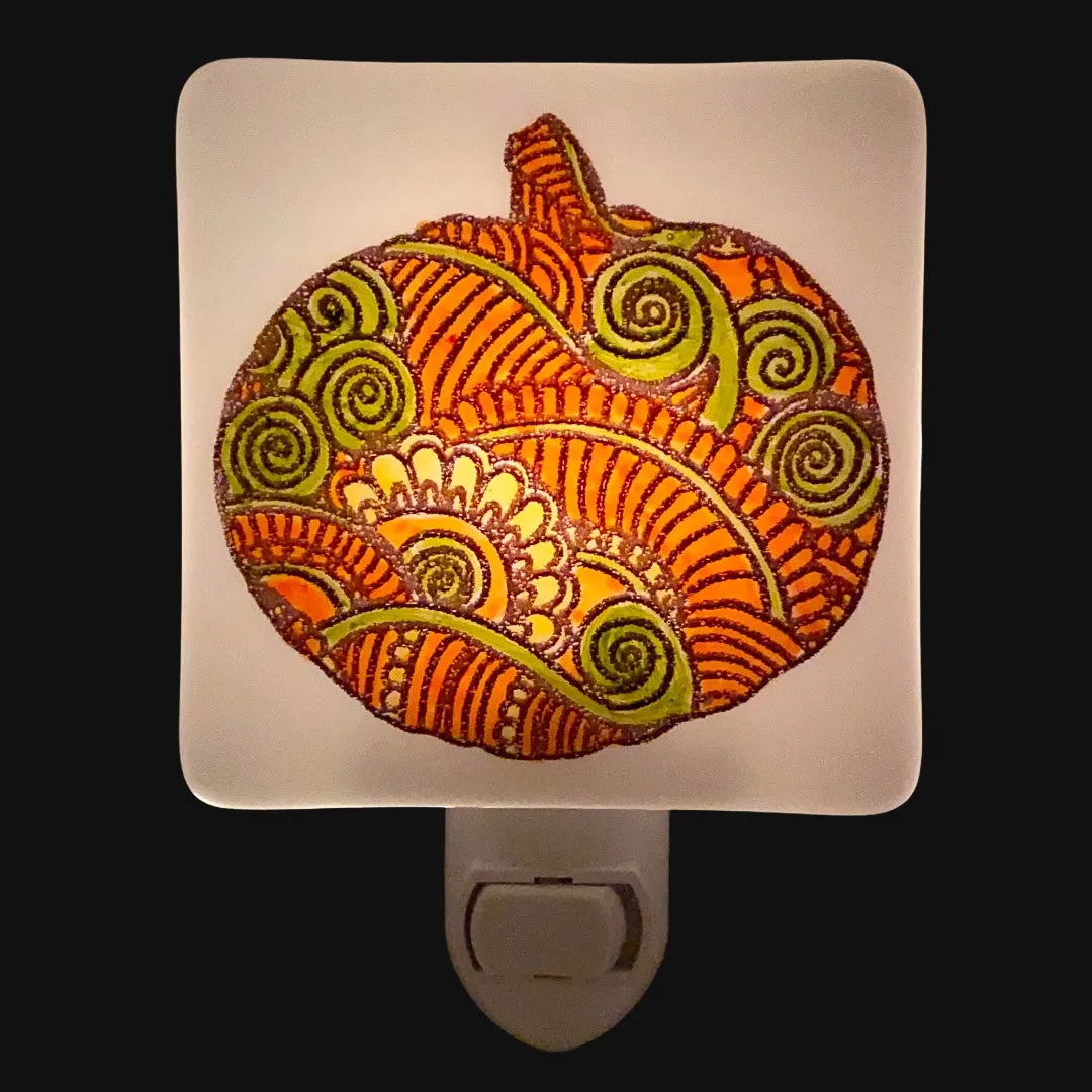 Patterned Pumpkin Night Light - Hand Painted Fall Colors