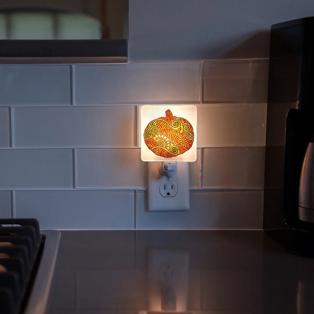Patterned Pumpkin Night Light - Hand Painted Fall Colors