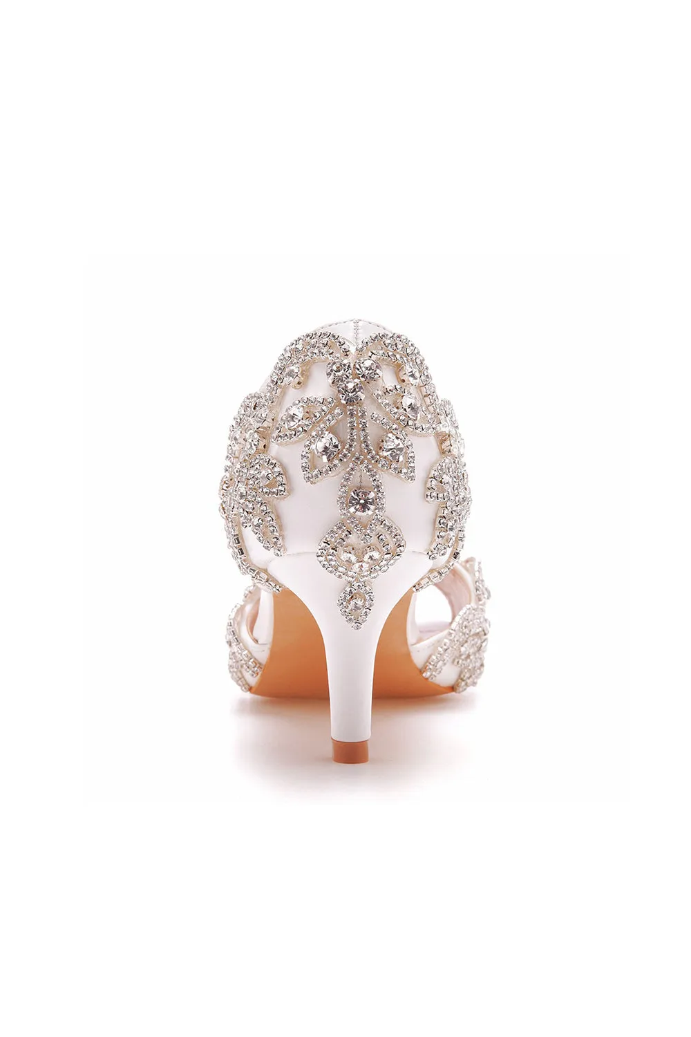 Peep Toe Satin Rhinestone Slip On High Heels