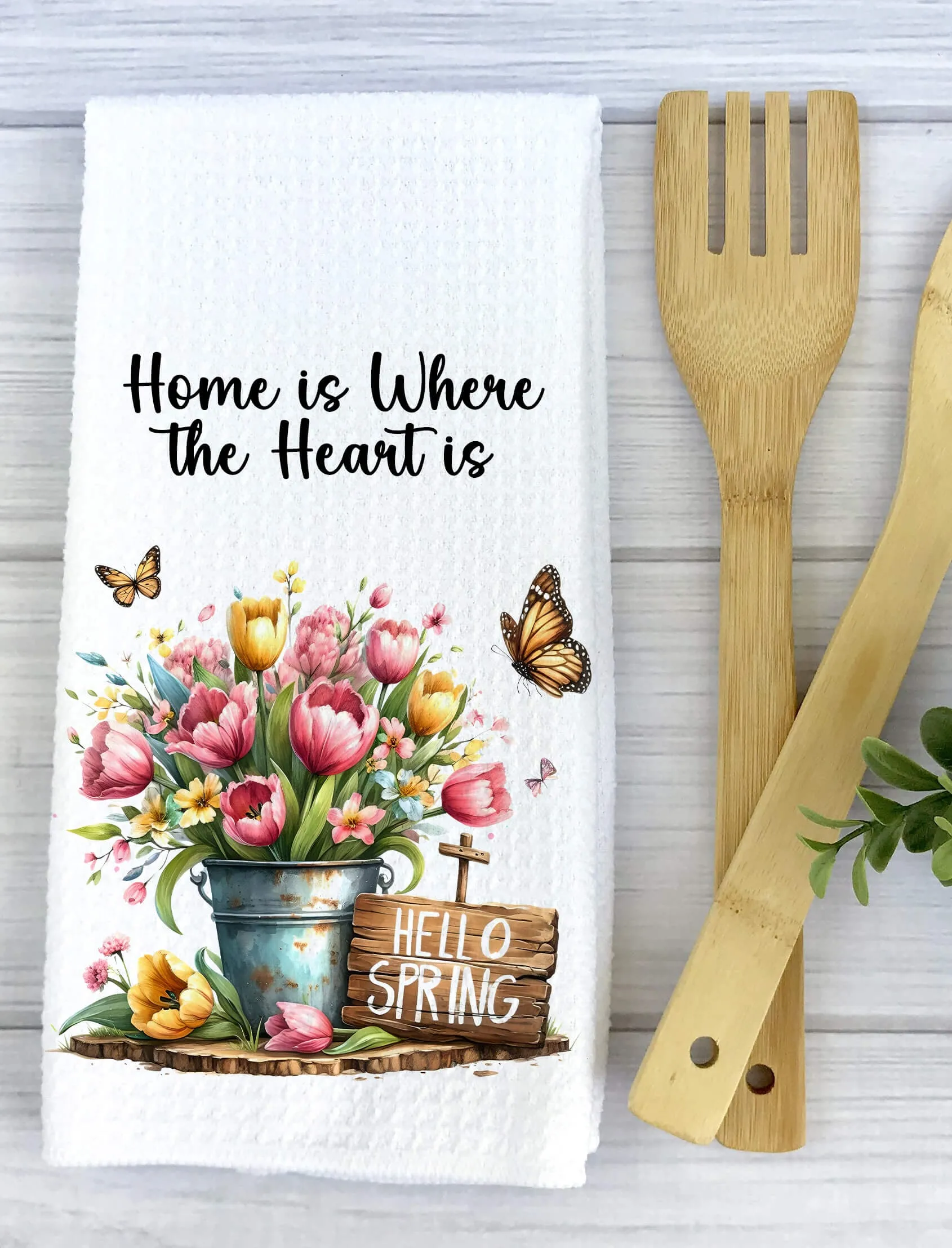 Personalized Spring Kitchen Towel - Spring Decor - Spring Tea Towel, Easter Gift