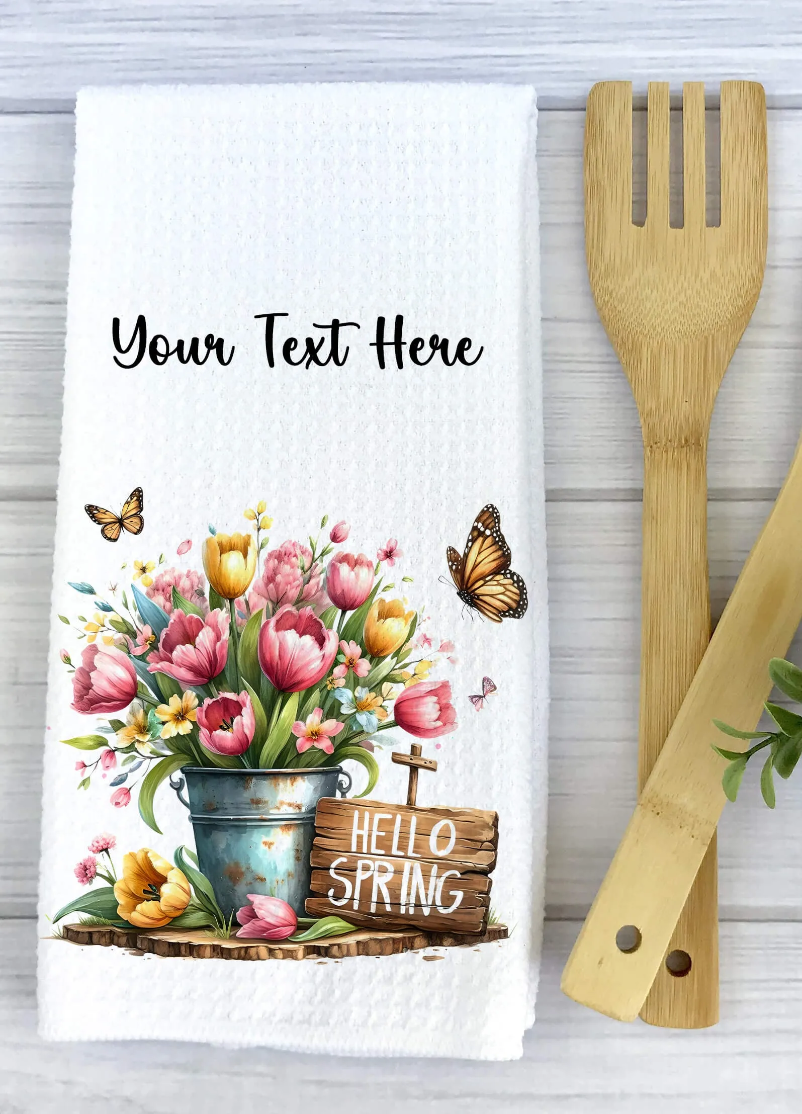Personalized Spring Kitchen Towel - Spring Decor - Spring Tea Towel, Easter Gift