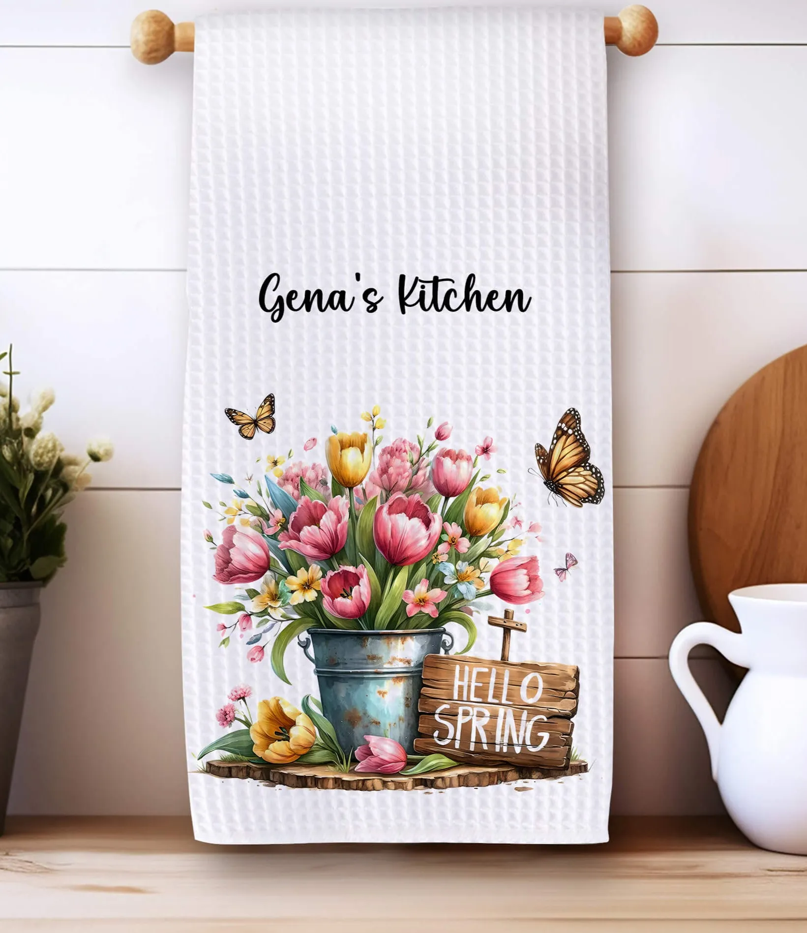 Personalized Spring Kitchen Towel - Spring Decor - Spring Tea Towel, Easter Gift