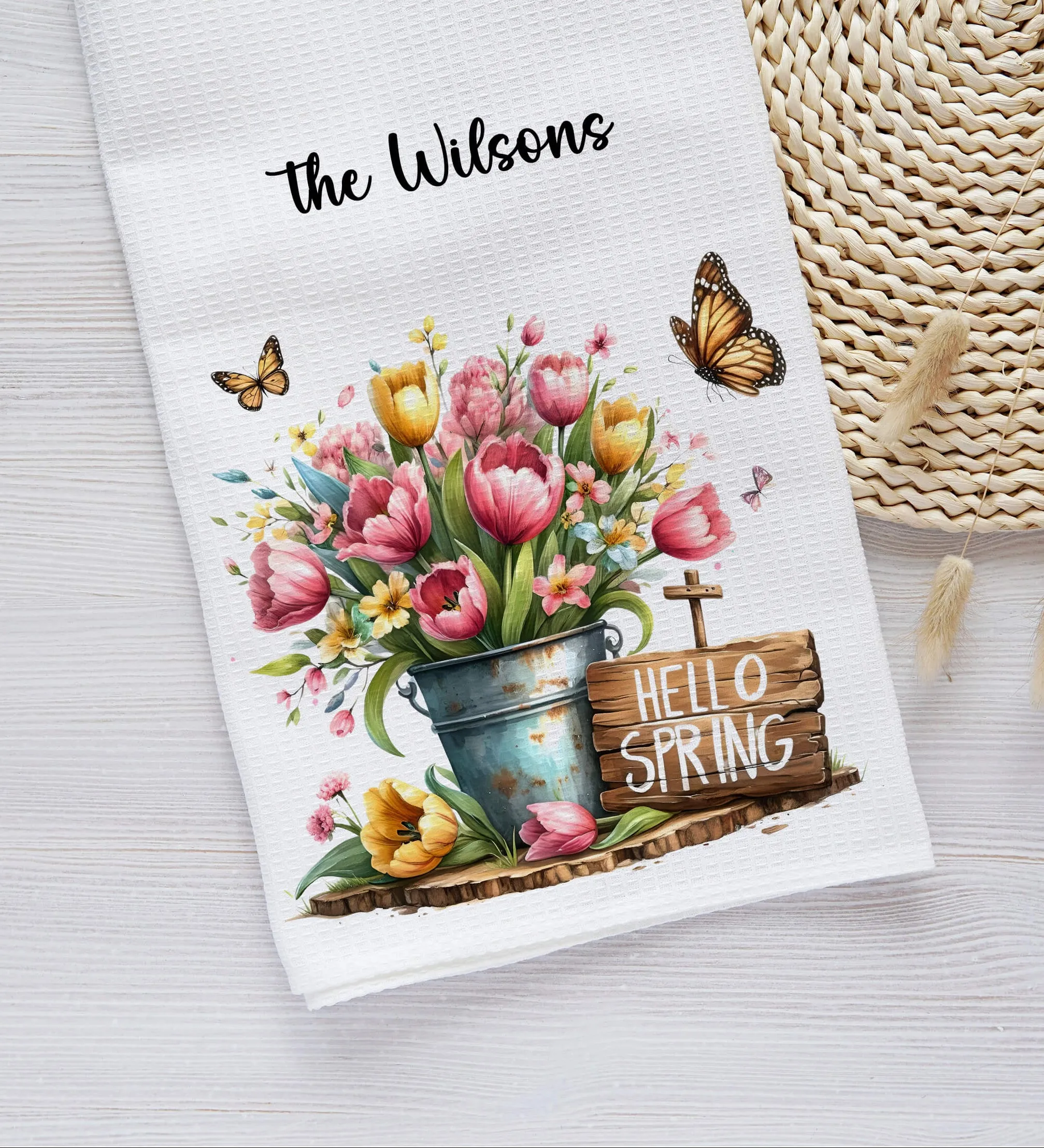 Personalized Spring Kitchen Towel - Spring Decor - Spring Tea Towel, Easter Gift