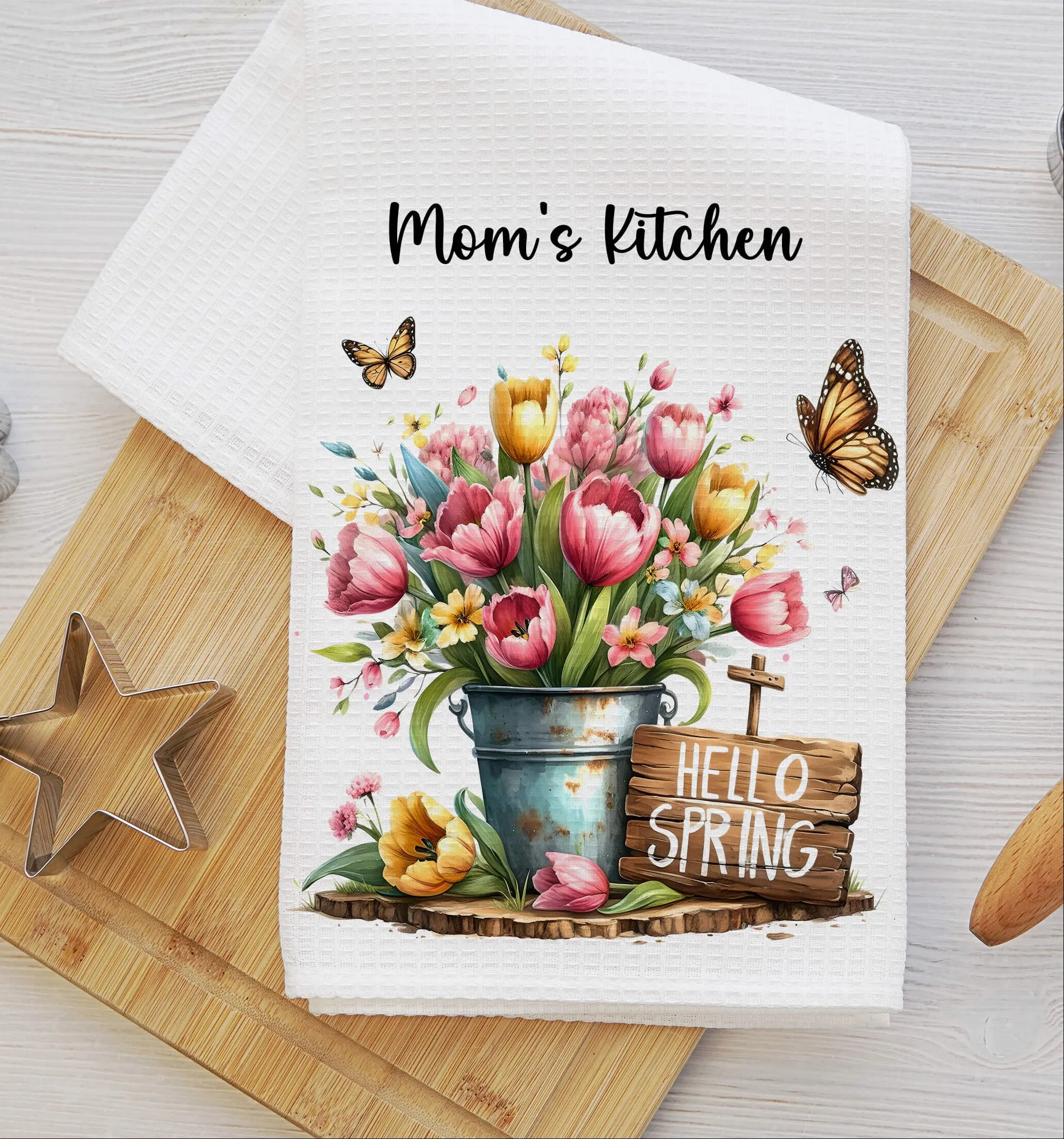 Personalized Spring Kitchen Towel - Spring Decor - Spring Tea Towel, Easter Gift