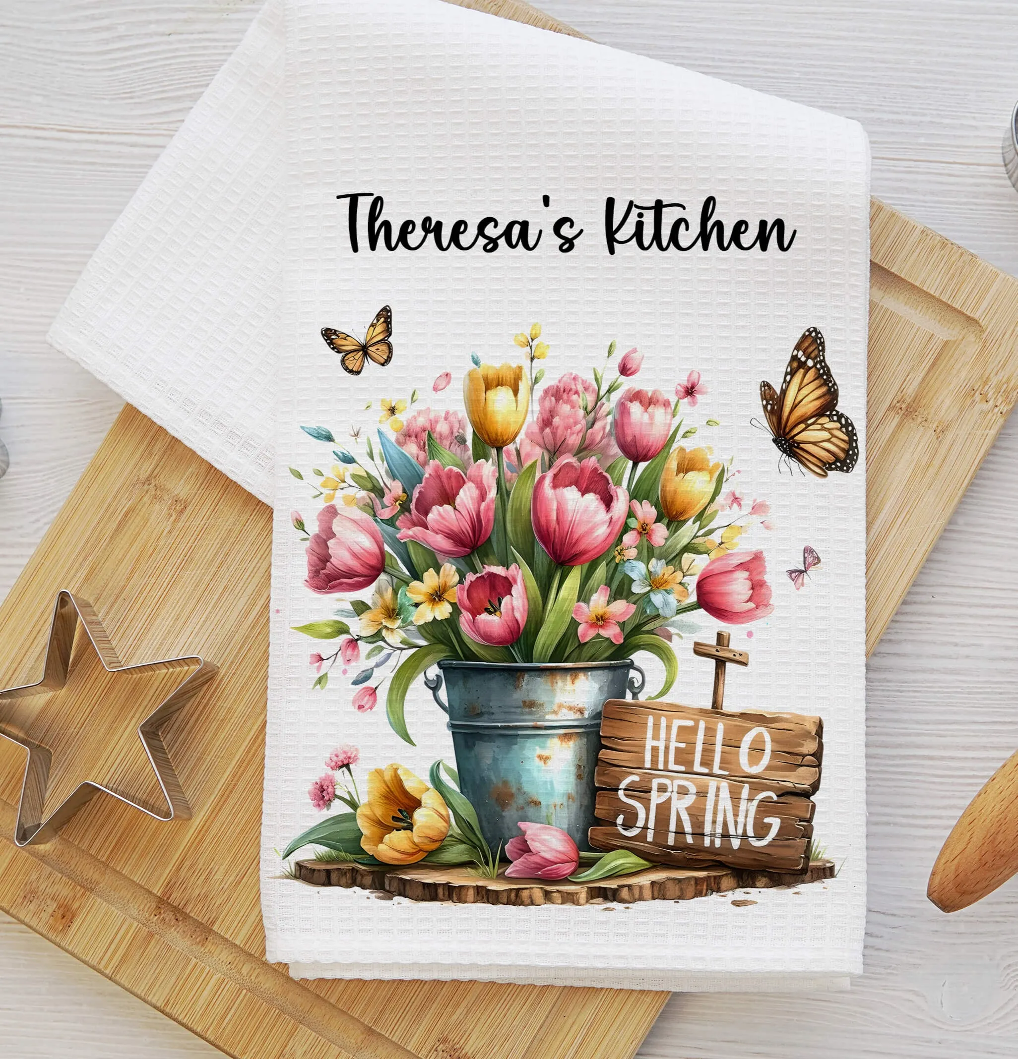 Personalized Spring Kitchen Towel - Spring Decor - Spring Tea Towel, Easter Gift