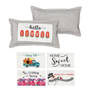 Pin-Stripe Lumbar Pillow with 5 Interchangeable Panels, 20" x 12"