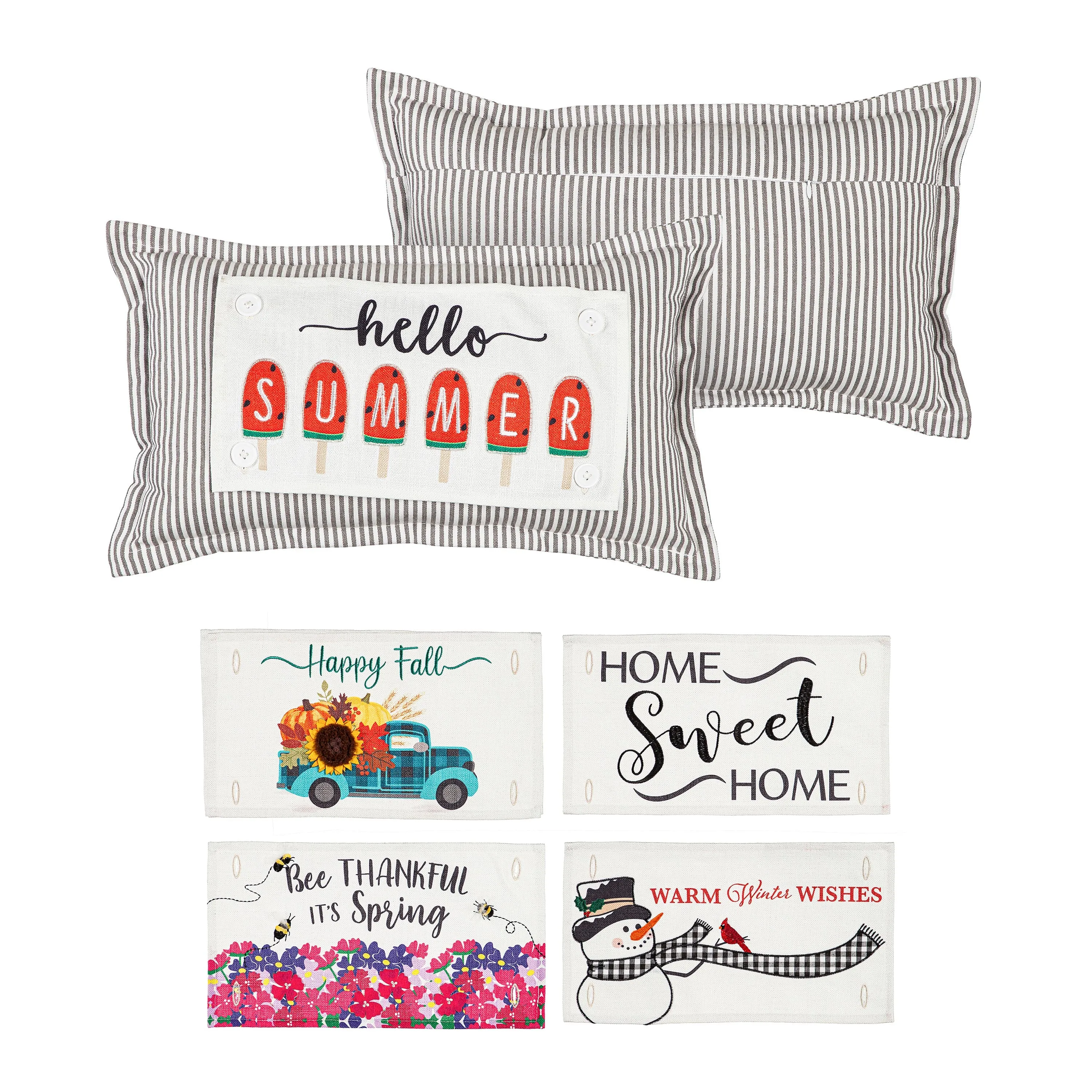 Pin-Stripe Lumbar Pillow with 5 Interchangeable Panels, 20" x 12"