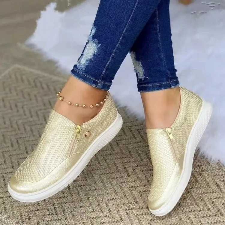 Platform Sneakers for Women - White Vulcanized Slip-On Shoes, Luxury Tennis Feminino