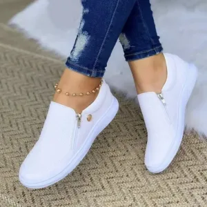 Platform Sneakers for Women - White Vulcanized Slip-On Shoes, Luxury Tennis Feminino