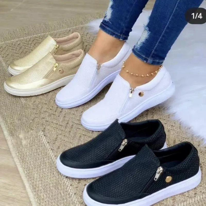 Platform Sneakers for Women - White Vulcanized Slip-On Shoes, Luxury Tennis Feminino