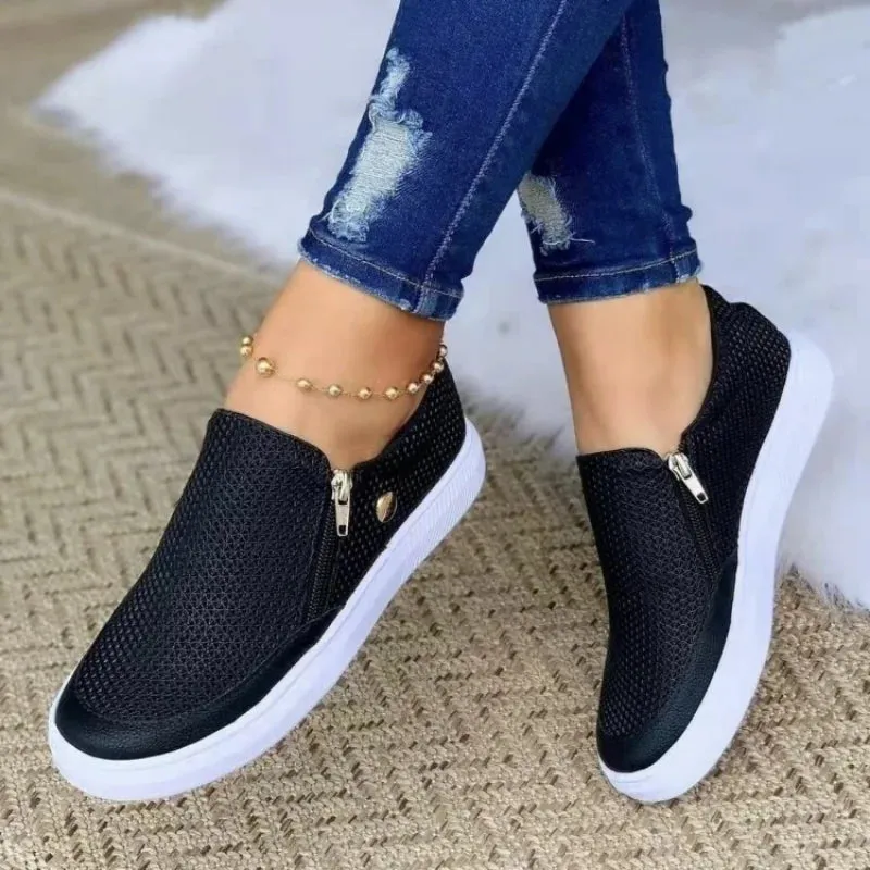 Platform Sneakers for Women - White Vulcanized Slip-On Shoes, Luxury Tennis Feminino