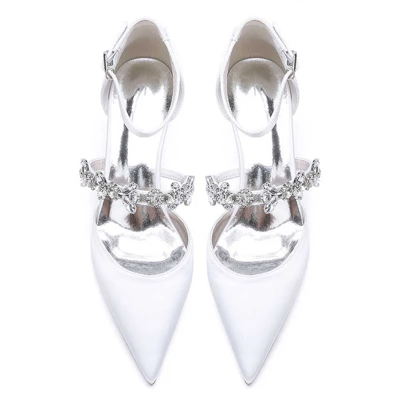 Point Toe Low Heeled Party Shoes Crystal Ankle Strap Dress Shoes