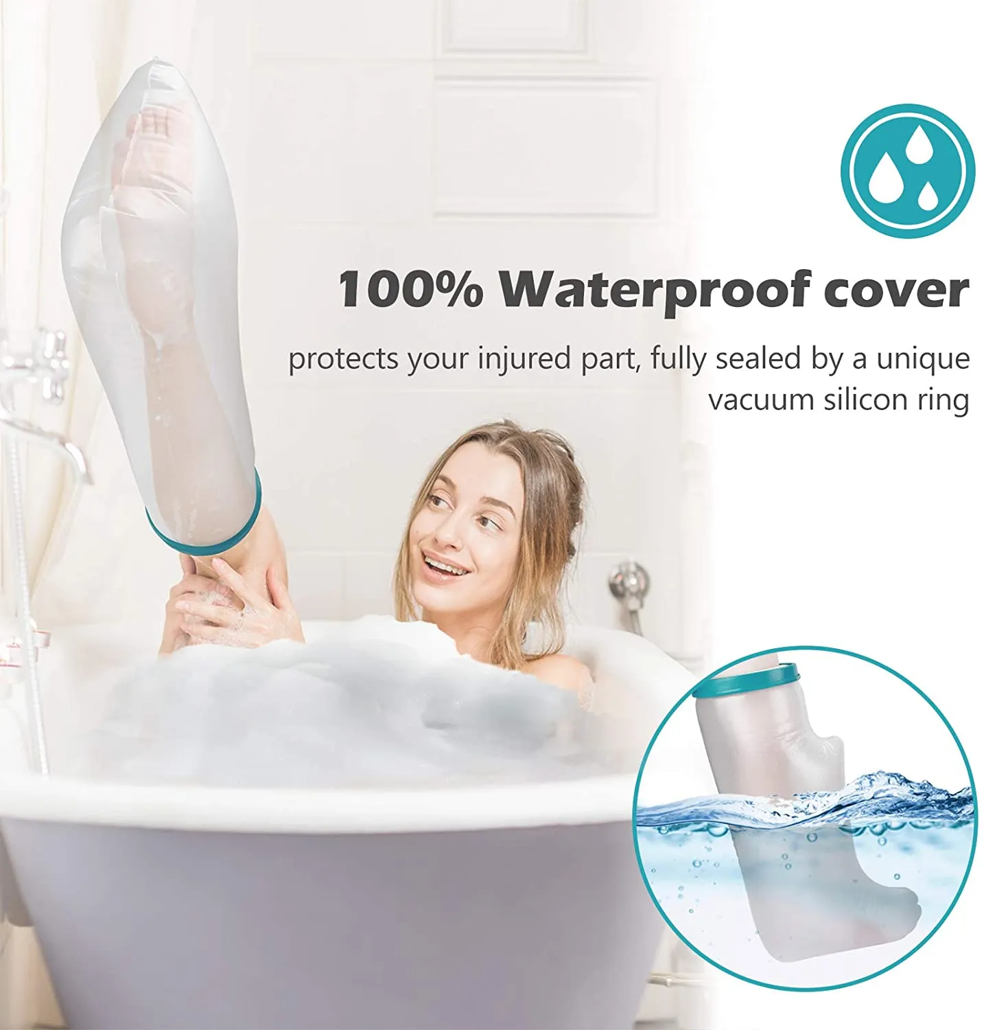 Polaland Waterproof Leg Cast Wound Cover for Shower Bath, Watertight Casts and Bandages Protector Sleeve Bag for Injury Recovery, Broken Bones Hands Wrists, Burns, Tattoos -Adult Short Leg