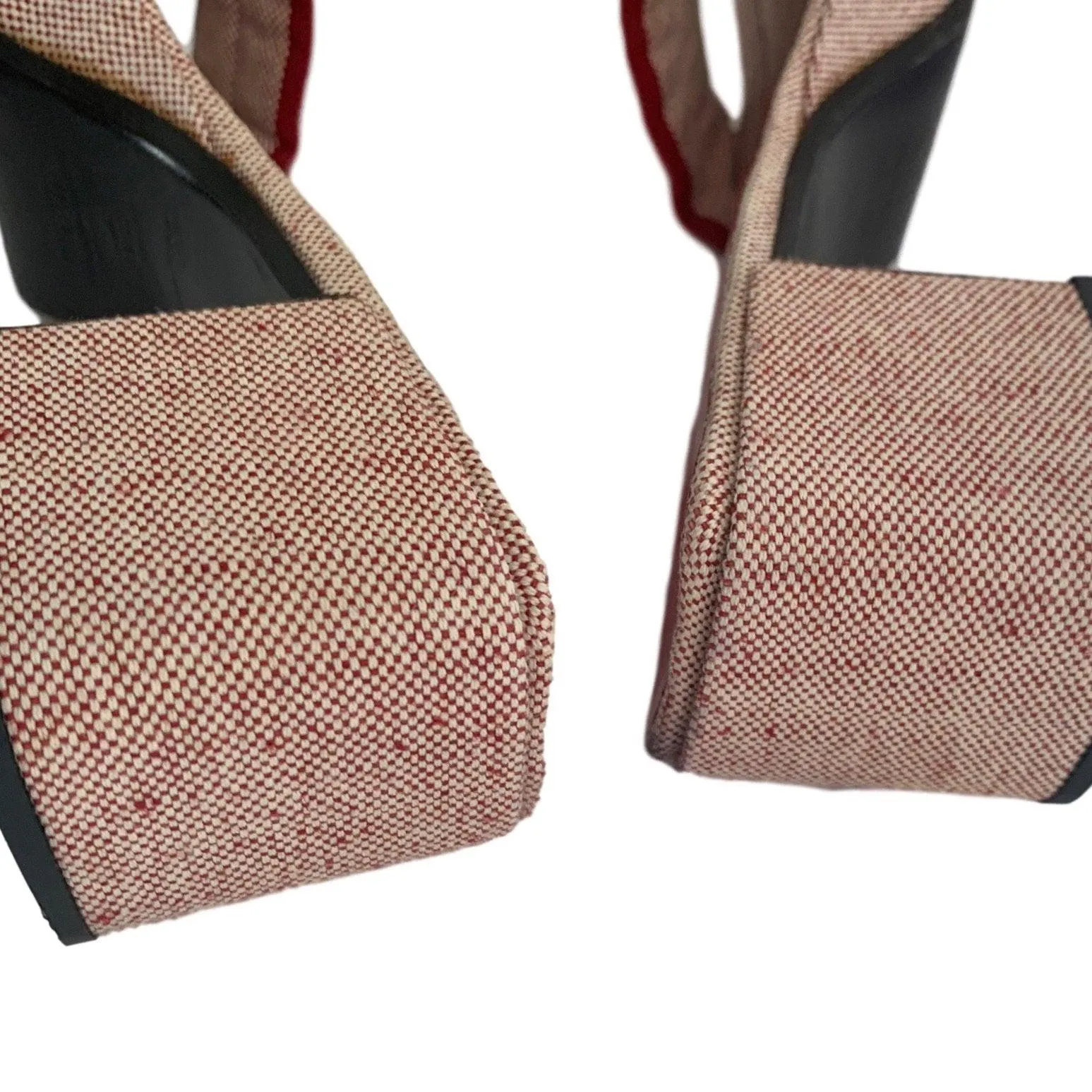 Prada Red Canvas Logo Block Heels