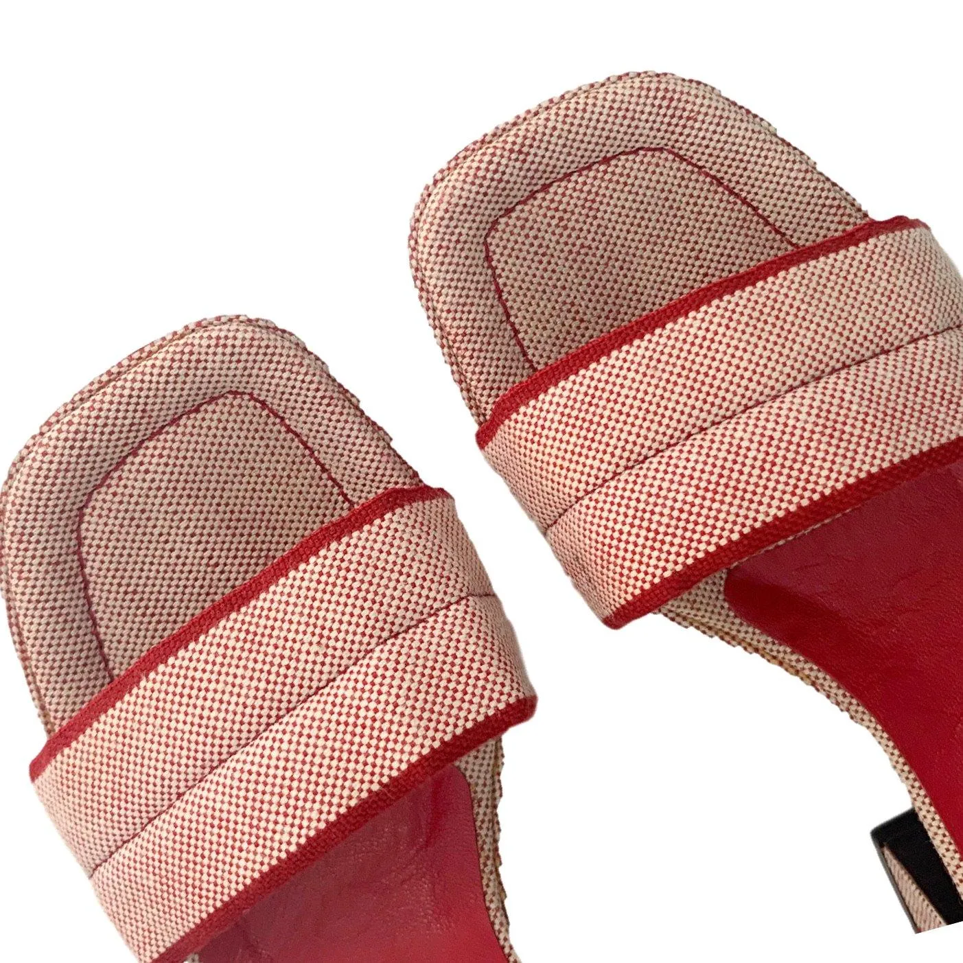 Prada Red Canvas Logo Block Heels