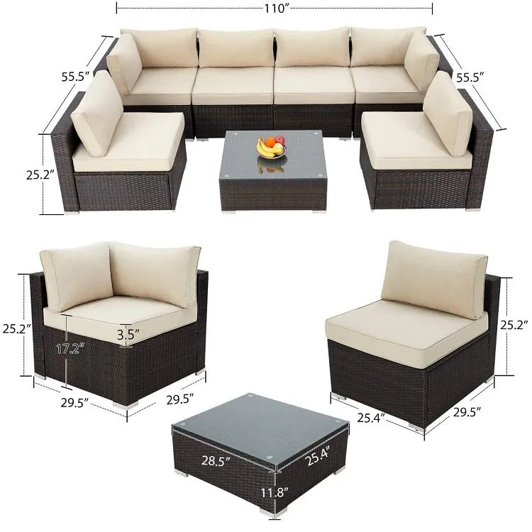 Rattan Garden Furniture 7 Piece (Black / Cream)