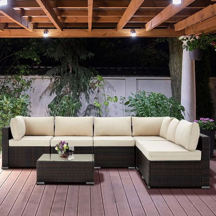 Rattan Garden Furniture 7 Piece (Black / Cream)