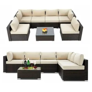 Rattan Garden Furniture 7 Piece (Black / Cream)