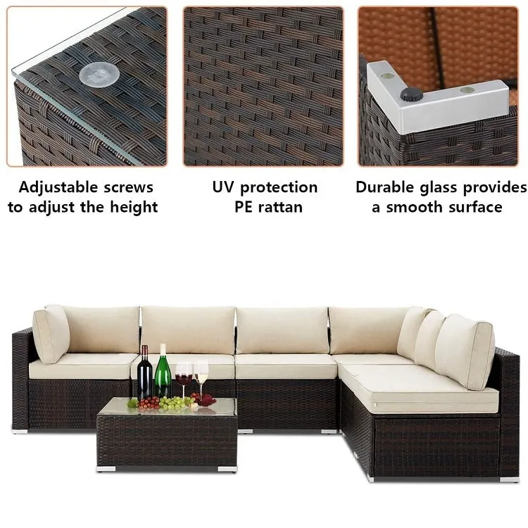 Rattan Garden Furniture 7 Piece (Black / Cream)