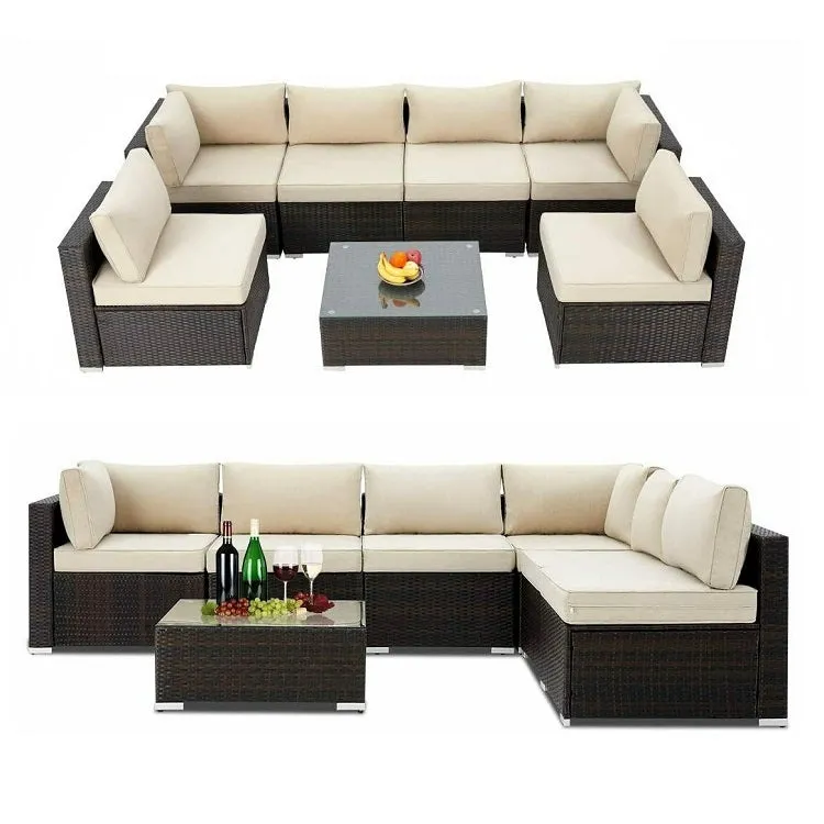 Rattan Garden Furniture 7 Piece (Black / Cream)