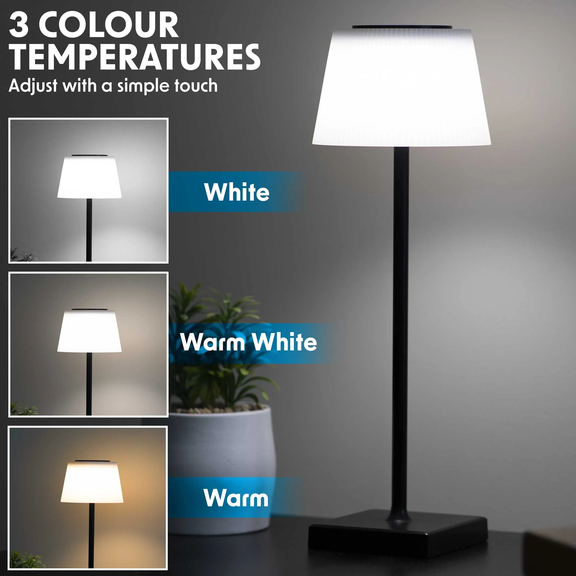Rechargeable Table Lamp for Home, Office, Restaurants, RGB Colours - Black - DH212