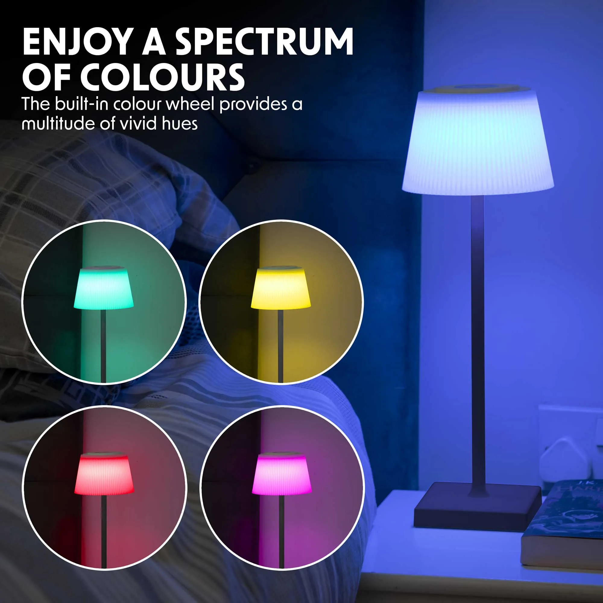 Rechargeable Table Lamp for Home, Office, Restaurants, RGB Colours - Black - DH212