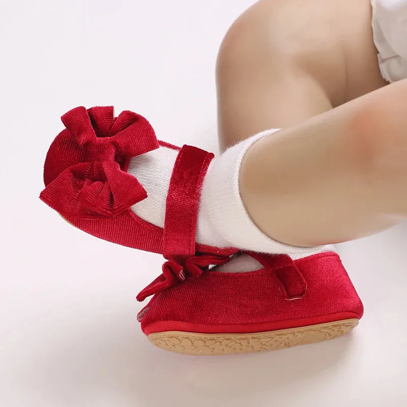 Red Bow Princess Baby Shoes – Anti-Slip Walking (Spring/Autumn)