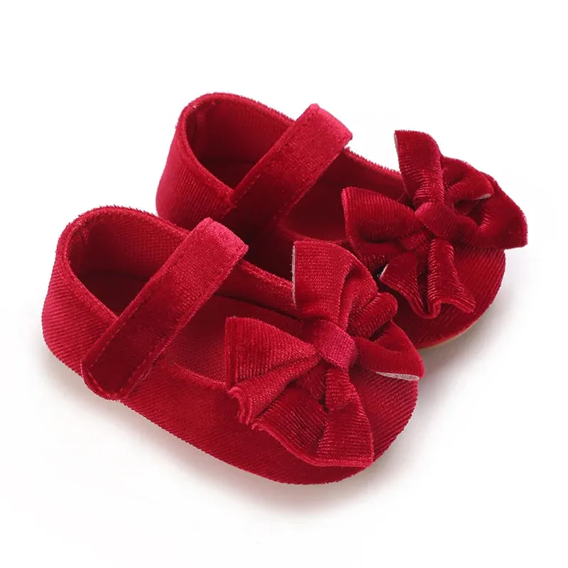 Red Bow Princess Baby Shoes – Anti-Slip Walking (Spring/Autumn)