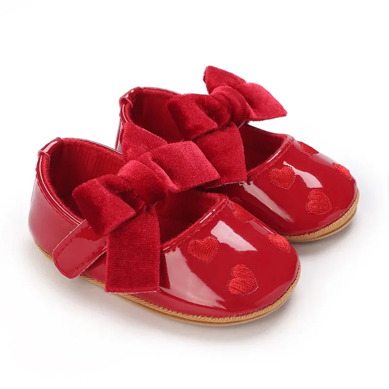 Red Bow Princess Baby Shoes – Anti-Slip Walking (Spring/Autumn)