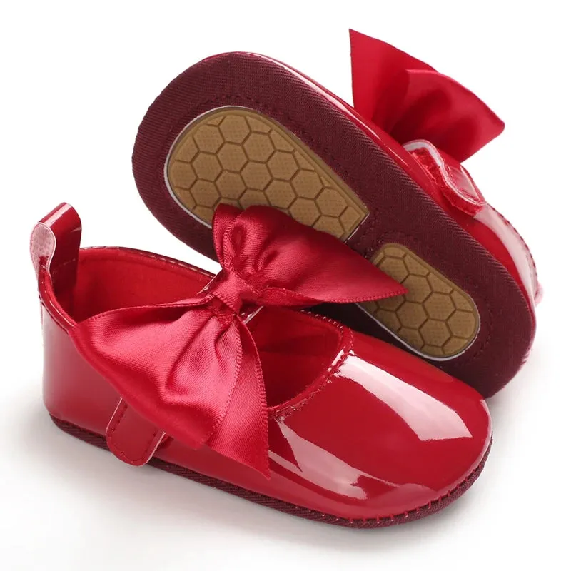 Red Bow Princess Baby Shoes – Anti-Slip Walking (Spring/Autumn)