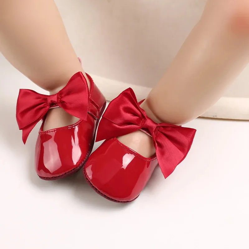 Red Bow Princess Baby Shoes – Anti-Slip Walking (Spring/Autumn)