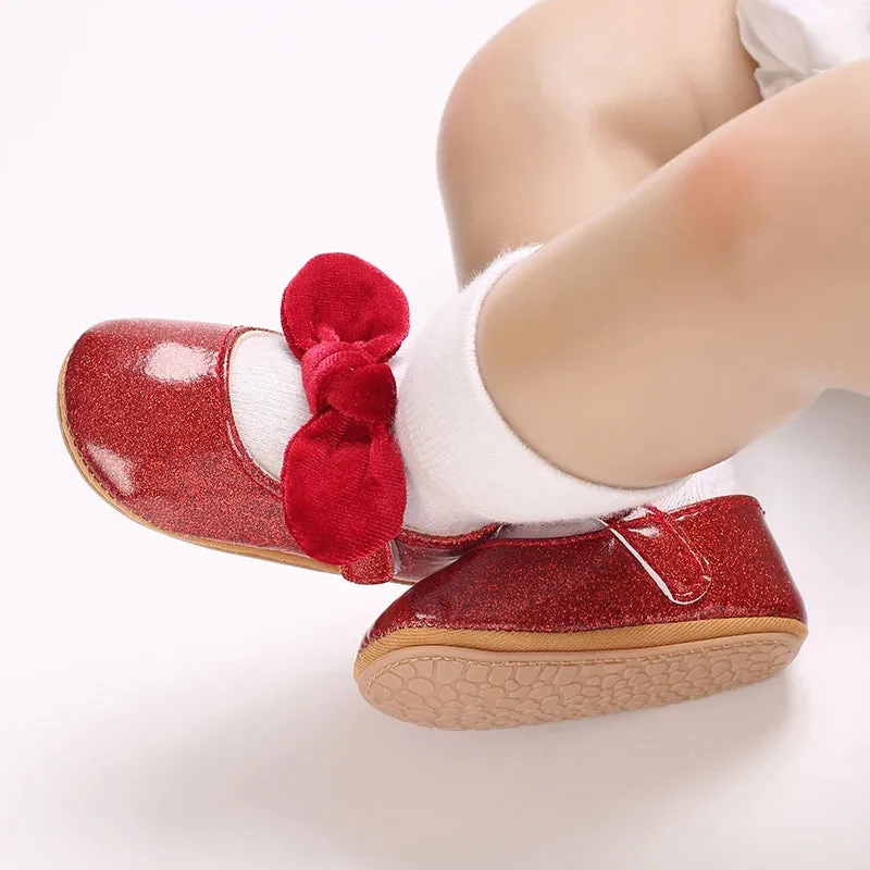 Red Bow Princess Baby Shoes – Anti-Slip Walking (Spring/Autumn)