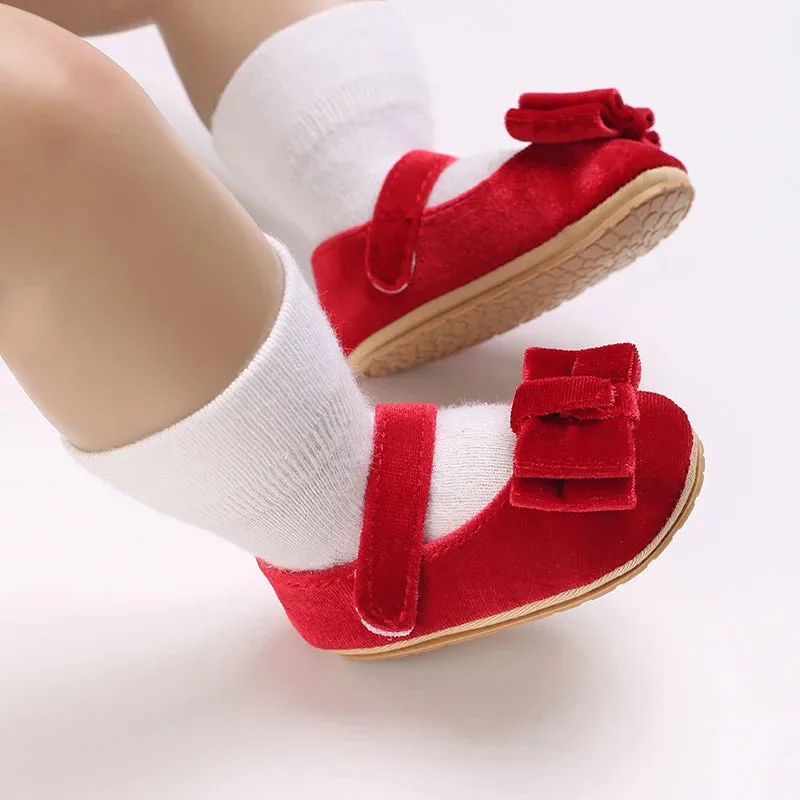 Red Bow Princess Baby Shoes – Anti-Slip Walking (Spring/Autumn)