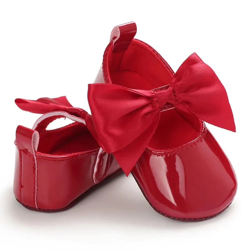 Red Bow Princess Baby Shoes – Anti-Slip Walking (Spring/Autumn)