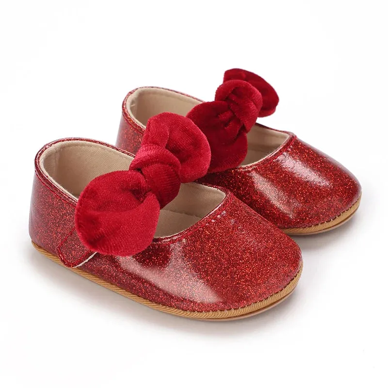 Red Bow Princess Baby Shoes – Anti-Slip Walking (Spring/Autumn)