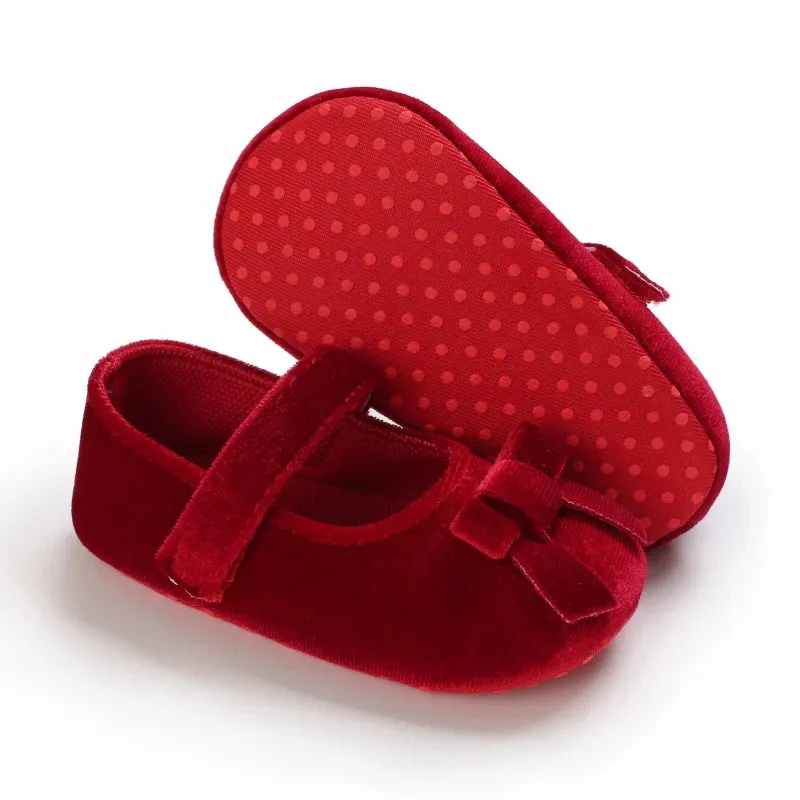Red Bow Princess Baby Shoes – Anti-Slip Walking (Spring/Autumn)