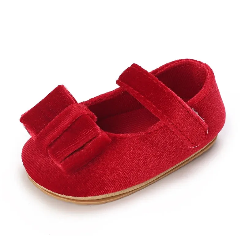 Red Bow Princess Baby Shoes – Anti-Slip Walking (Spring/Autumn)